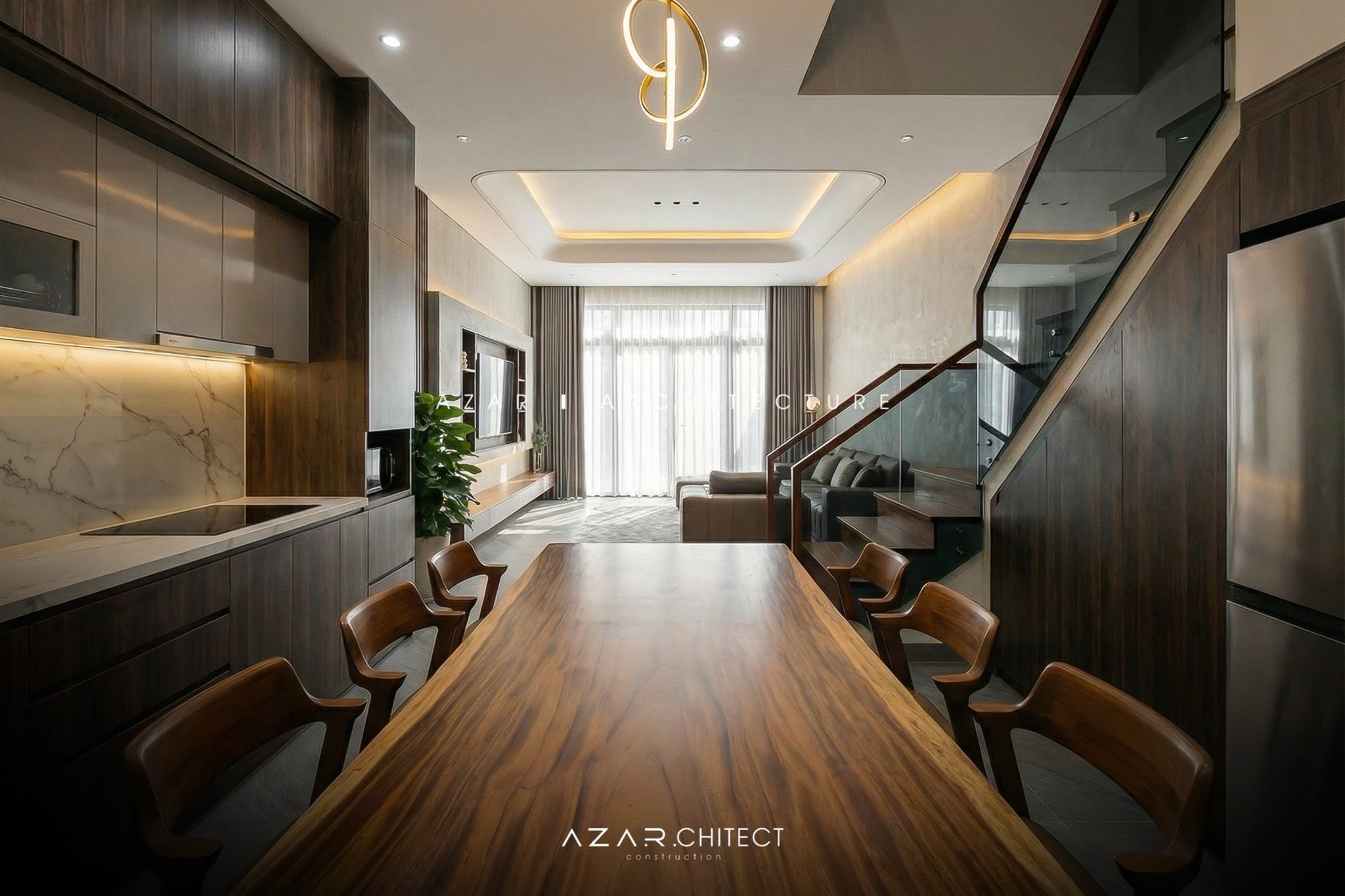 Nhà phố hiện đại 2026: Binh's House ghi dấu với thiết kế sang trọng đầy tinh tế Khu vực bếp liên thông với phòng khách giúp nhà phố hiện đại luôn thông thoáng.